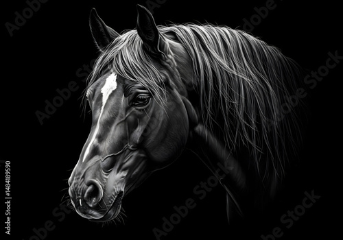 black and white horse illustration