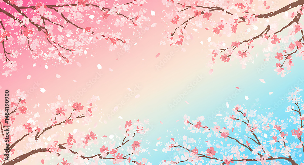 Fototapeta premium Pastel Blossom Branches Frame, Spring Background