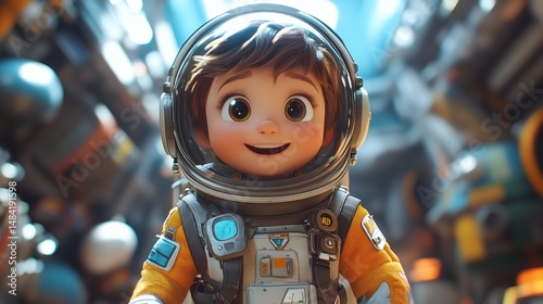 Young Astronaut's Space Adventure in Futuristic Setting