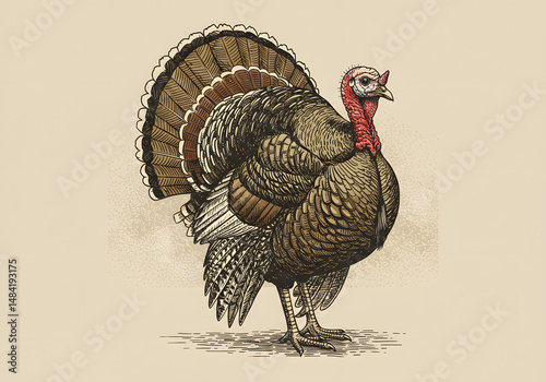 turkey cock on white background