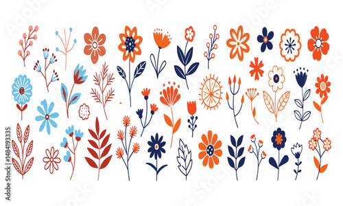 Floral Flourish: A vibrant, hand-drawn collection of blossoming flowers and botanical elements, perfect for adding a touch of natural beauty and artistic flair to any design. 