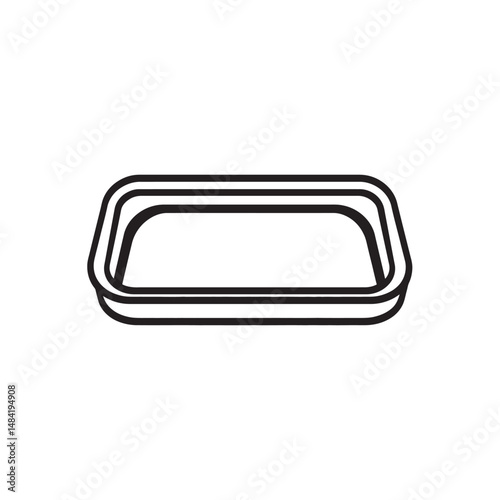 Black outline of a rectangular tray with three borders displays on white background