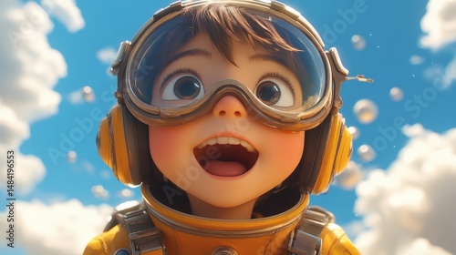 Smiling Astronaut Child with Blue Sky Background