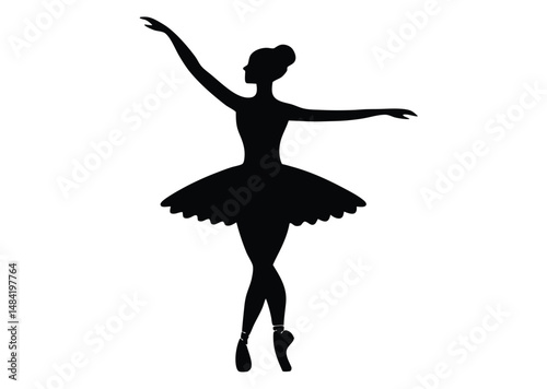 \Silhouette of a Graceful Ballerina in Tutu Performing Ballet on White Background