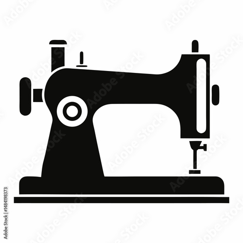 Vintage sewing machine vector on white background.
