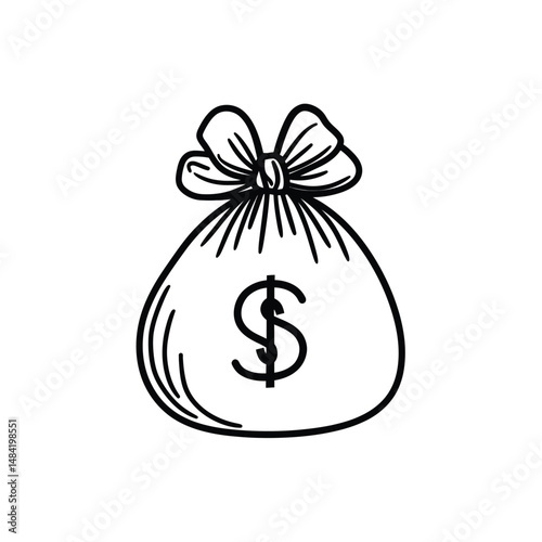 Black outline of tied sack shows a dollar sign on transparent background