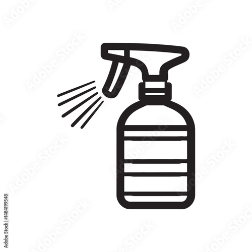 Black outline reveals a spray bottle dispensing cleaning fluid, set against a transparent background