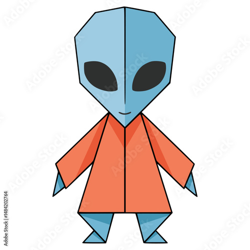 alien origami papercraft creature space flat color vector illustration template design