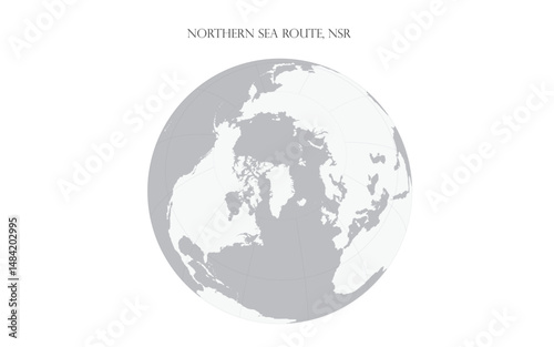 Vector illustration of a map of the Northern Sea Route and a globe image showing the Northern Sea Route