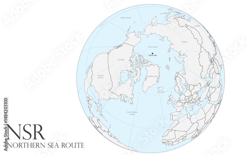 Vector illustration of a map of the Northern Sea Route and a globe image showing the Northern Sea Route