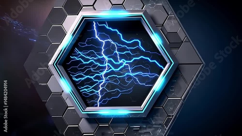 Futuristic Abstract Background with Energy Waves and Geometric Shapes in Blue and Gold Tones