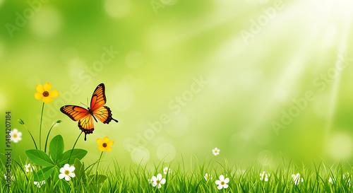 Orange Butterfly on Spring Meadow