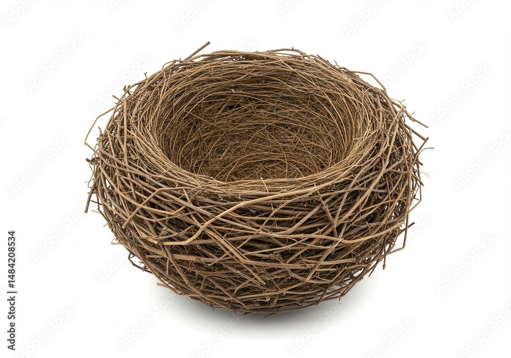 Empty bird nest made of twigs on a white background, isolated Empty bird nest made of twigs on a white background, isolated