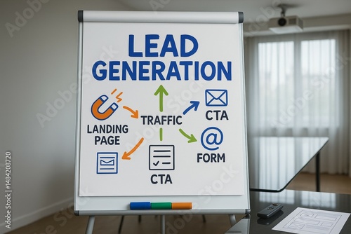 Lead generation strategy on flipchart in modern office photo