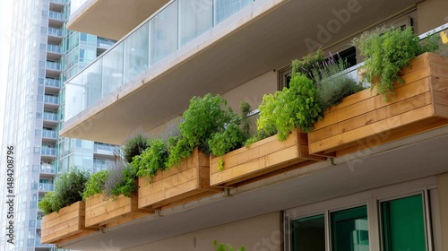 Obraz na płótnie Urban balcony garden features lush herbs and greenery in a modern city setting w salonie