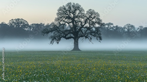 Wallpaper Mural Solitary tree in misty field, dawn Torontodigital.ca