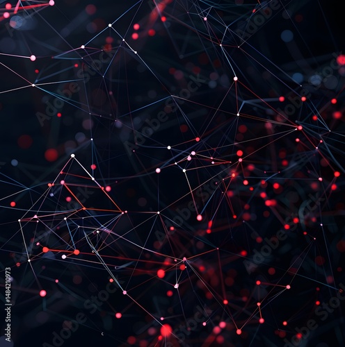 Abstract Digital Network with Glowing Red Connections, Cyber Security
