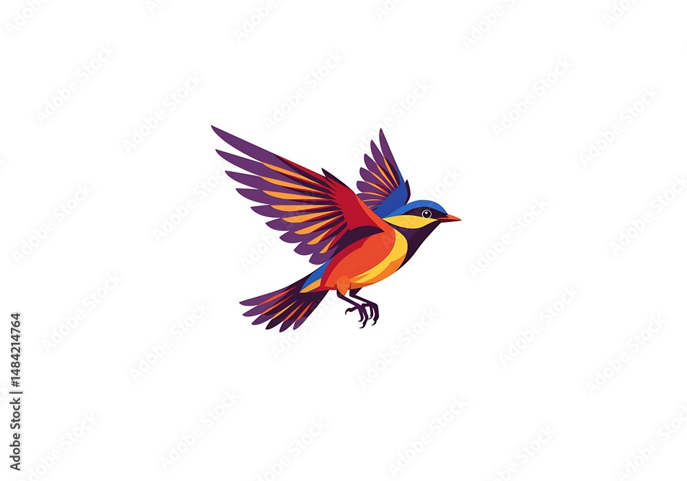 Obraz premium Colorful bird illustration flying against white background