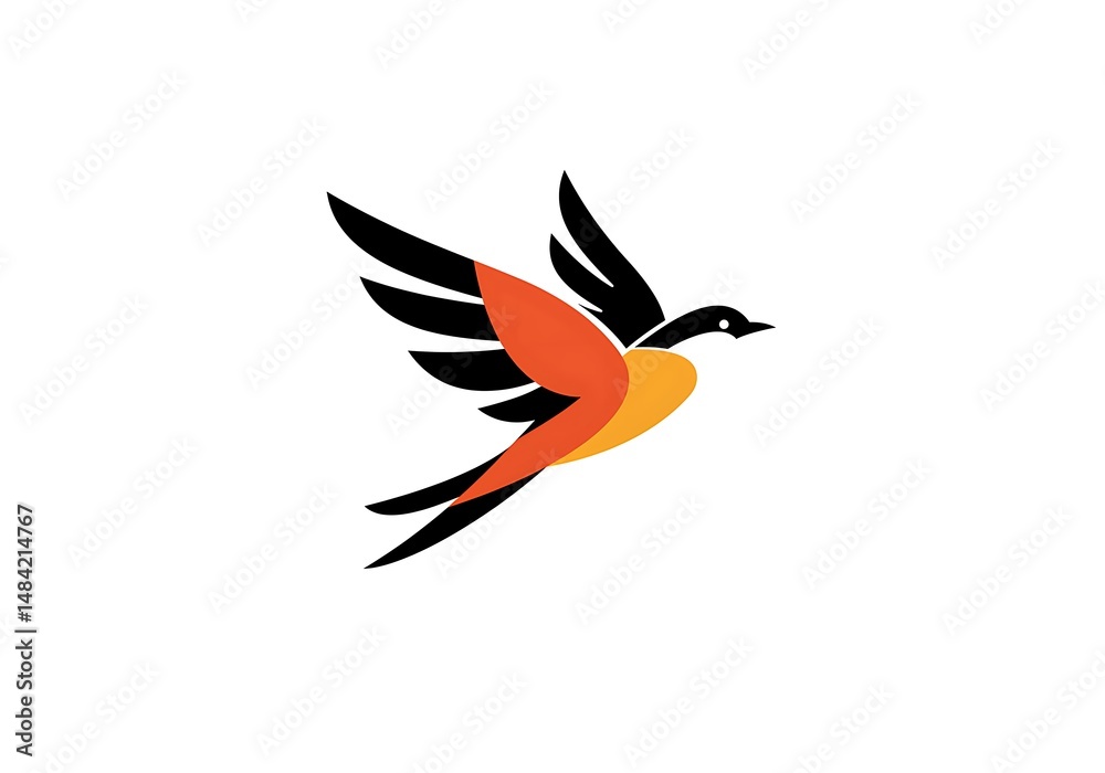 Obraz premium Stylized bird in flight with black and orange colors