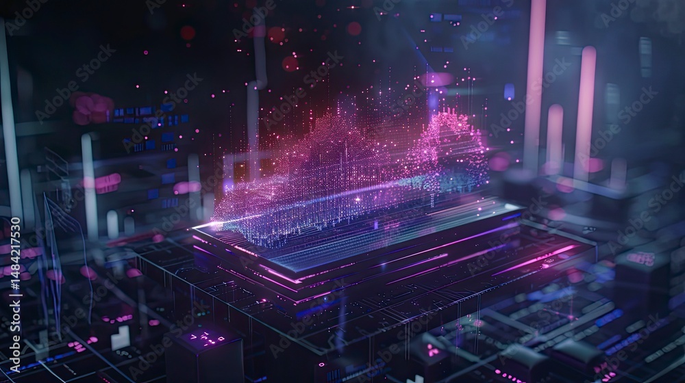 Fototapeta premium Futuristic digital city model displayed on a technological platform