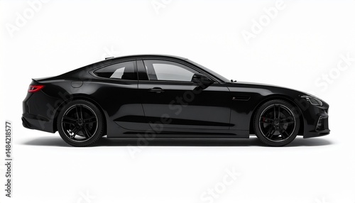 Side View Mockup of a Matte Black Sports Coupe on White Background