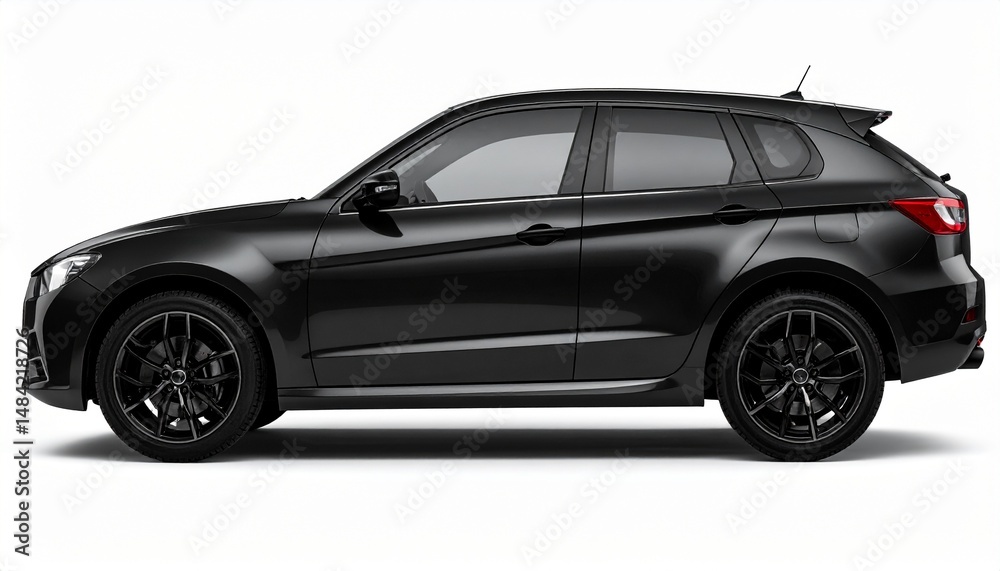 Obraz premium Side View Mockup of a Matte Black Sports Coupe on White Background