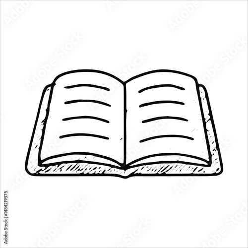 A black-and-white open book sketch, symbolizing knowledge and self-growth, ideal for education and wellness design projects