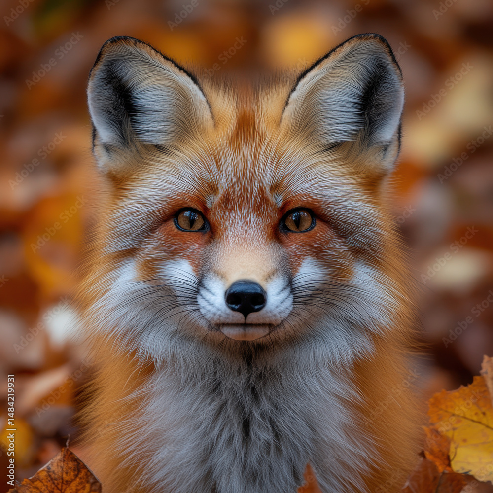 Fototapeta premium Red fox in leaves.