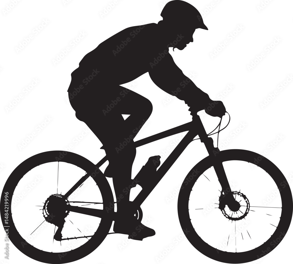 Obraz premium Mountain Biker in Action SilhouetteOff-Road Cycling Adventure VectorExtreme Downhill MTB SceneMountain Bike Rider Jumping SilhouetteCyclist on Rocky Trail Vector Design