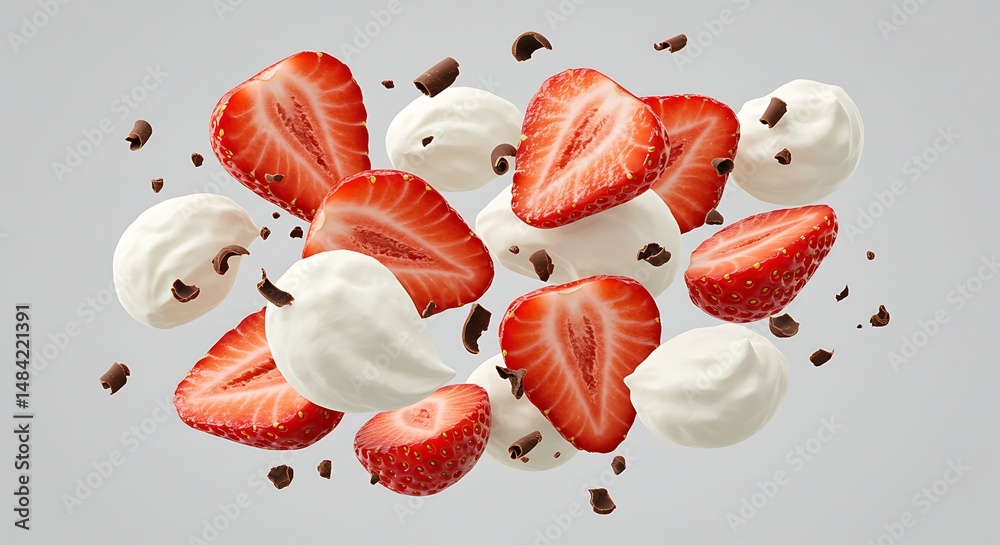 Fototapeta premium Delicious Strawberry Dessert Whipped Cream and Chocolate Shavings Delight