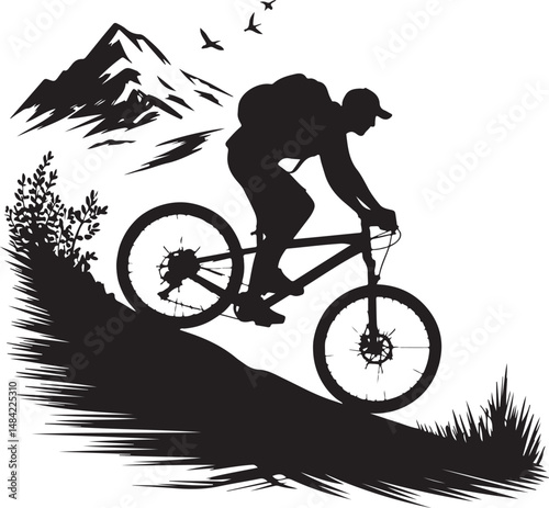 Mountain Biker in Action Silhouette

Off-Road Cycling Adventure Vector

Extreme Downhill MTB Scene

Mountain Bike Rider Jumping Silhouette

Cyclist on Rocky Trail Vector Design