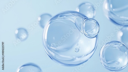 Bright blue background highlighting the beauty of collagen bubbles.