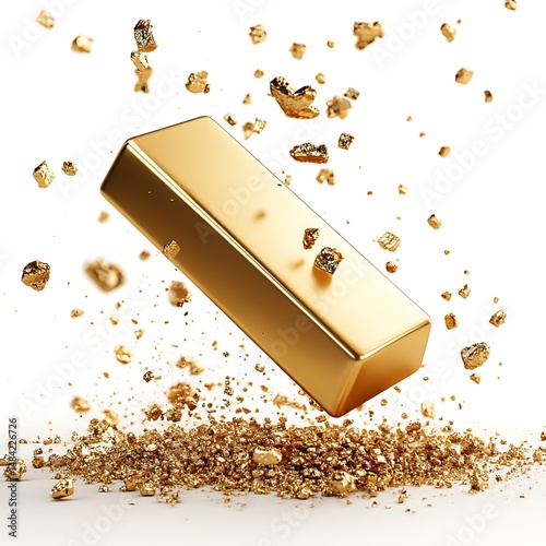 Gold bar falling, golden dust