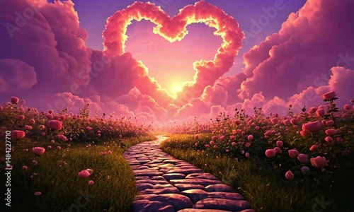 Roses and heart of clouds in the sun - AI