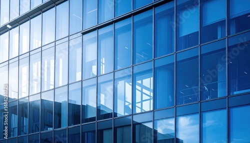 Modern architecture reflecting urban landscape with sky in the glass facade