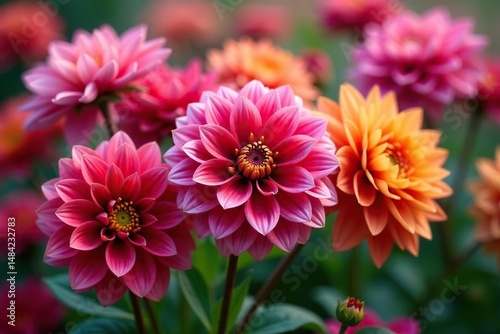 Bold dahlia blooms, densely packed, vibrant hues , seamless, bloom