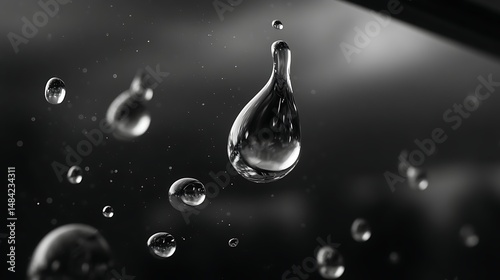 Captivating water droplets captured in black and white close-up macro photography artistic environment