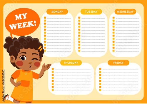 weekly planner with children's illustrations. suitable for making weekly schedules