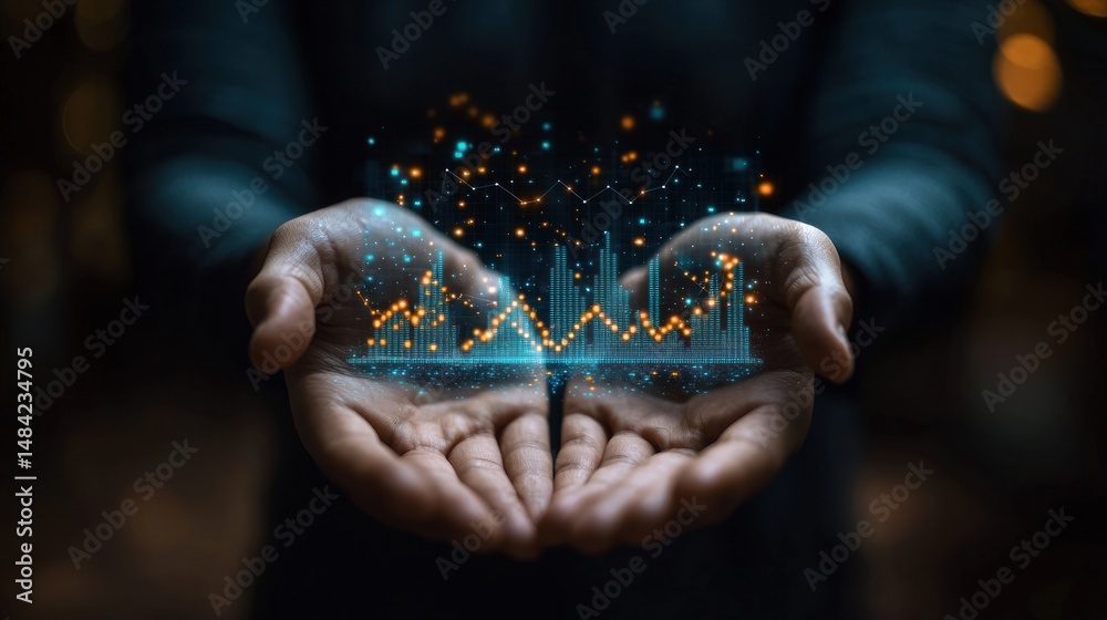 Digital Growth, Hands Holding a Futuristic Financial Graph Digital Growth, Hands Holding a Futuristic Financial Graph