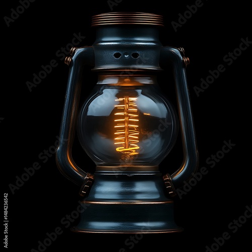 Vintage style lantern with warm incandescent light.  Detailed metal construction with glass globe