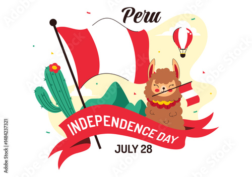 Happy Peru Independence Day Vector Illustration on july 28 Featuring a Waving National Flag and Decorative Ribbon in a Festive Background
