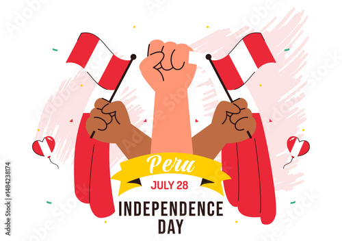 Happy Peru Independence Day Vector Illustration on july 28 Featuring a Waving National Flag and Decorative Ribbon in a Festive Background
