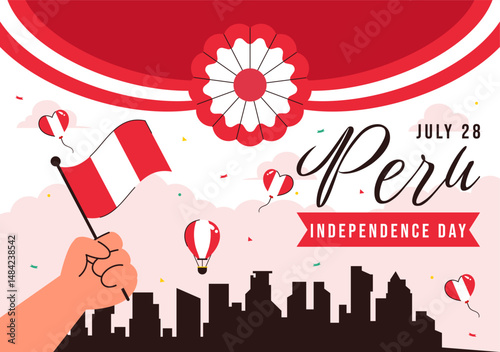 Happy Peru Independence Day Vector Illustration on july 28 Featuring a Waving National Flag and Decorative Ribbon in a Festive Background