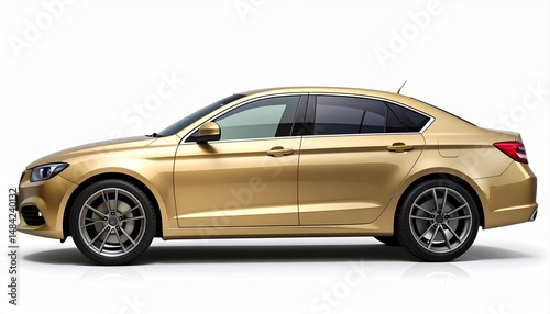 Side View Mockup of a Champagne Gold Luxury Sedan on White Background
