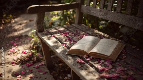 Open book on weathered garden bench