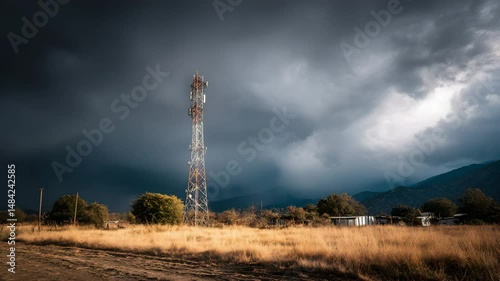 Stormy sky communication tower