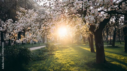 Spring sunlight through blossoms