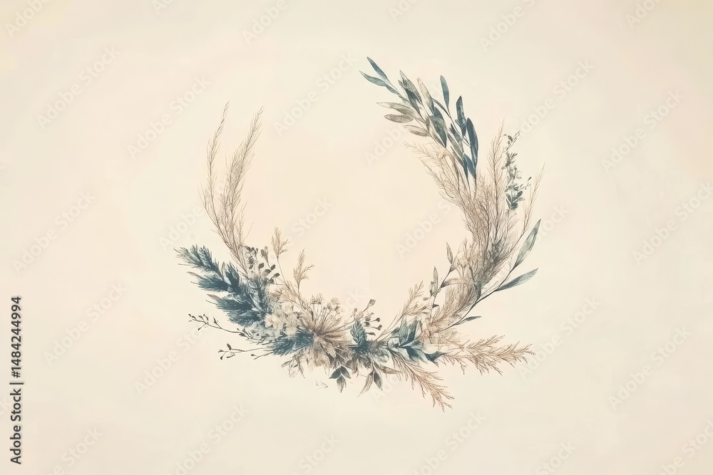 Obraz premium Delicate floral wreath design in muted tones.