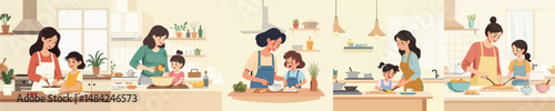 Happy Families Cooking Together at Home – Parenting, Learning, and Bonding Moments in the Kitchen