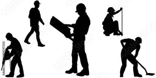 Silhouette Vector of Construction and Manual Workers in Action

